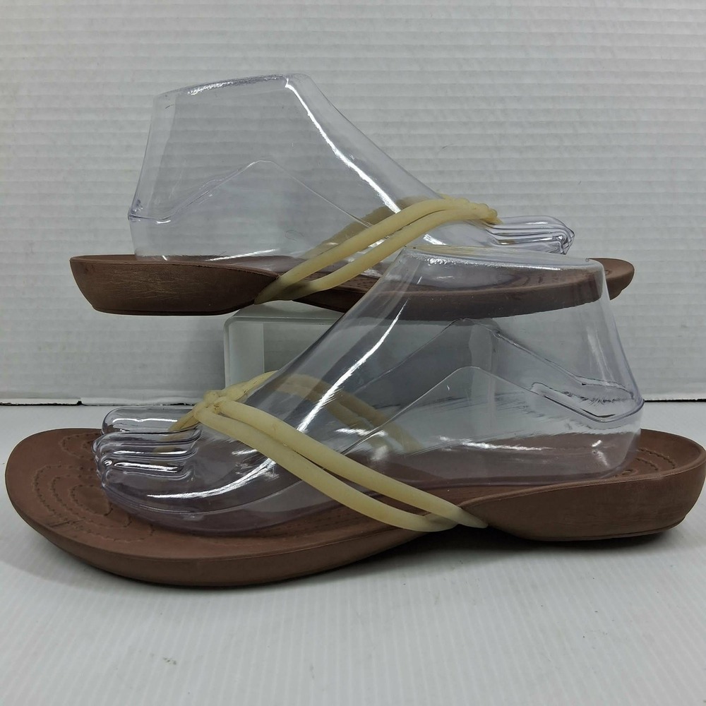 Crocs Isabella T-Strap Sandals Womens 10 Brown Tan Jelly Strappy Flip Flops
